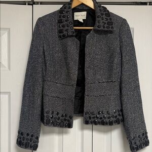 White House Black Market Charcoal Beaded Blazer Jacket Lined Sz 6
